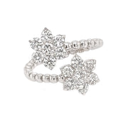 1.60ct 18k White Gold bead design dual flower ring