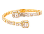 6.61ct 14k Yellow Gold bangle with Baguette & Round diamonds