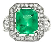 Art Deco Style Emerald & Diamond Cocktail Ring
