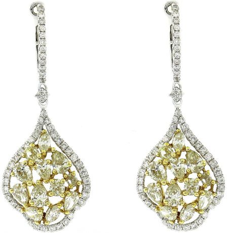 Two Tone Fancy Light Yellow Diamond Chandelier Earrings