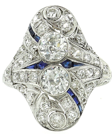 Antique Estate Art Deco 1920's Diamond & Sapphire Cocktail Ring