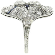 Antique Estate Art Deco 1920's Diamond & Sapphire Cocktail Ring