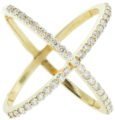 Yellow Gold & Diamond "X" Shaped Fashion Ring