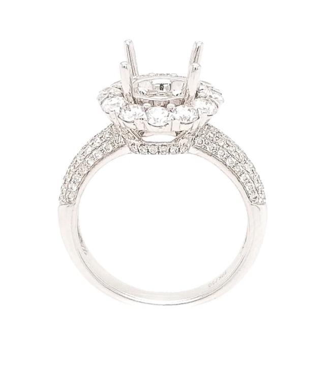 1.40CT 18K White Gold Engagement setting with halo and pave shank