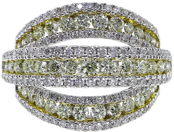 Two Tone Gold & Light Yellow Diamonds 3 Row Cocktail Ring