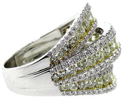 Two Tone Gold & Light Yellow Diamonds 3 Row Cocktail Ring