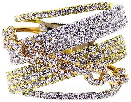Tri Color Gold & Diamond Cocktail Ring With Chain Design