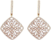 Ornate Style Rose Gold & Diamond Earrings