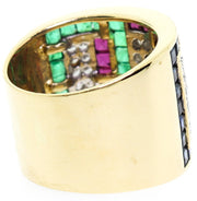 Vintage 18k Diamond, Emerald, Ruby & Sapphire Ring