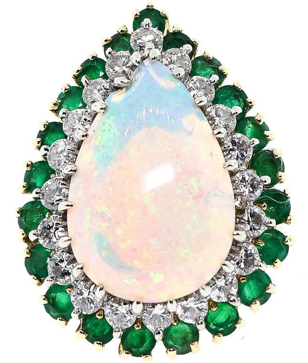 18k Vintage Opal Emerald & Diamond Ring