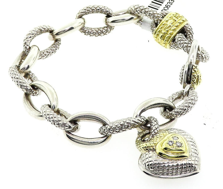 Judith Ripka Sterling Silver & 18k Gold Heart Bracelet
