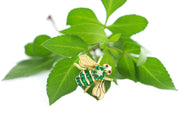18k Yellow Gold Diamond, Emerald & Ruby Bumblebee Brooch