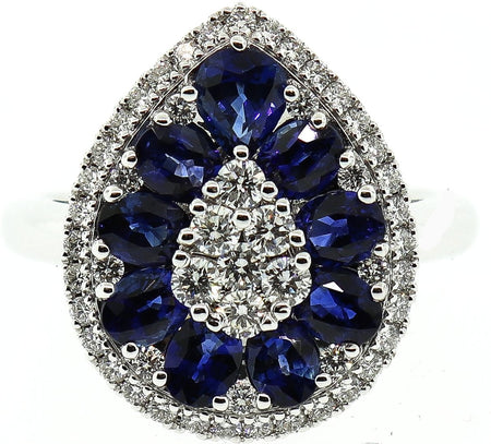 Sapphire & Diamond Pear Shape 18k White Gold Cocktail Ring