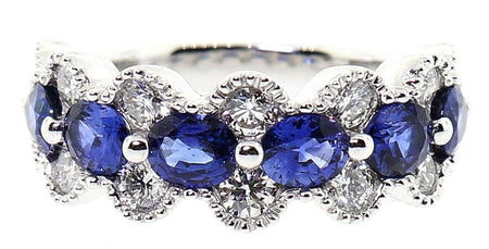 18k White Gold Diamond & Sapphire Band