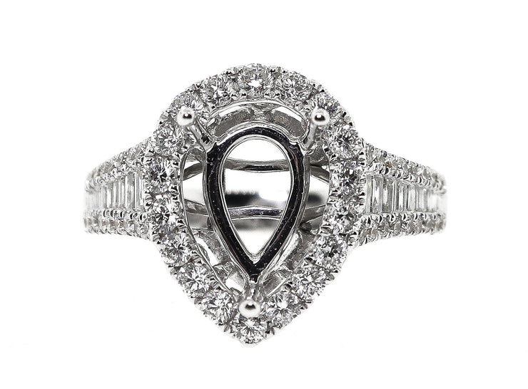 1.35 Pear shaped 18k White Gold setting with Rounds & Baguettes