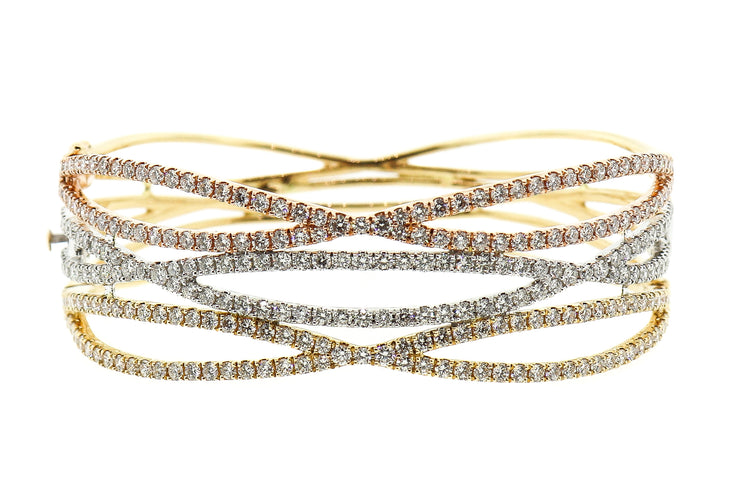 14k Tri-color gold bangle with 6.35cts of Diamonds