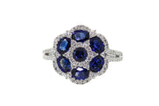 18k gold 2.06cts Sapphire and 0.50cts Diamond Flower design Cocktail Ring