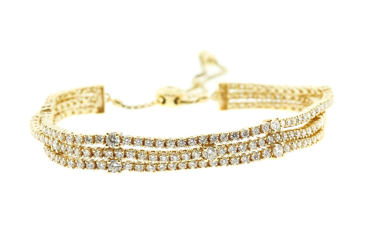 4.00ct 14k Yellow Gold 3 strand adjustable tennis style bracelet