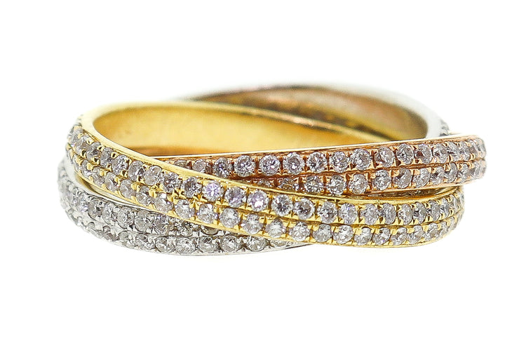 3 in 1 18k tri color gold ring with 2.50cts of diamonds
