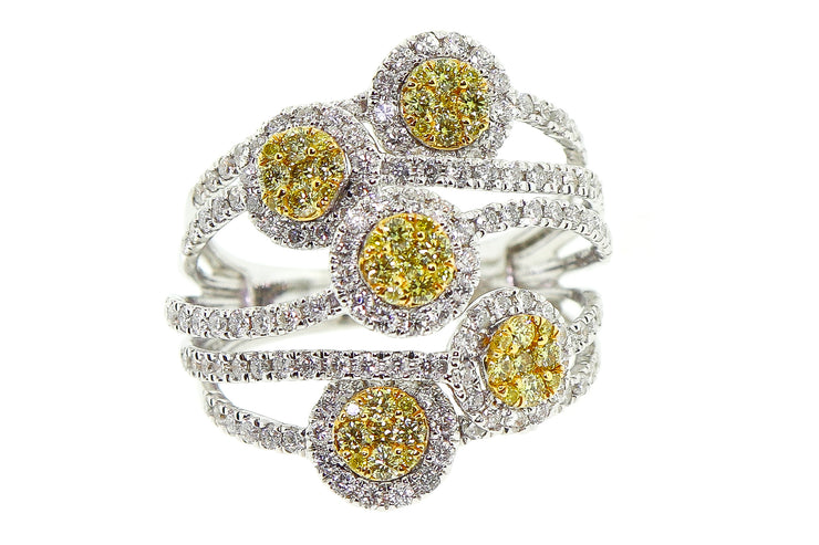 2.10ct 18k White Gold cocktail ring with White & Yellow diamonds