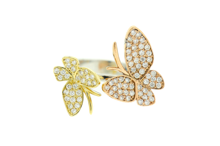 14k Two tone butterfly ring with .75ct diamond
