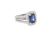 3.00ct Sapphire set in 18k White Gold setting with 2.00ct Diamonds