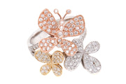 14k 1.30ct Tri Color Gold Butterfly ring