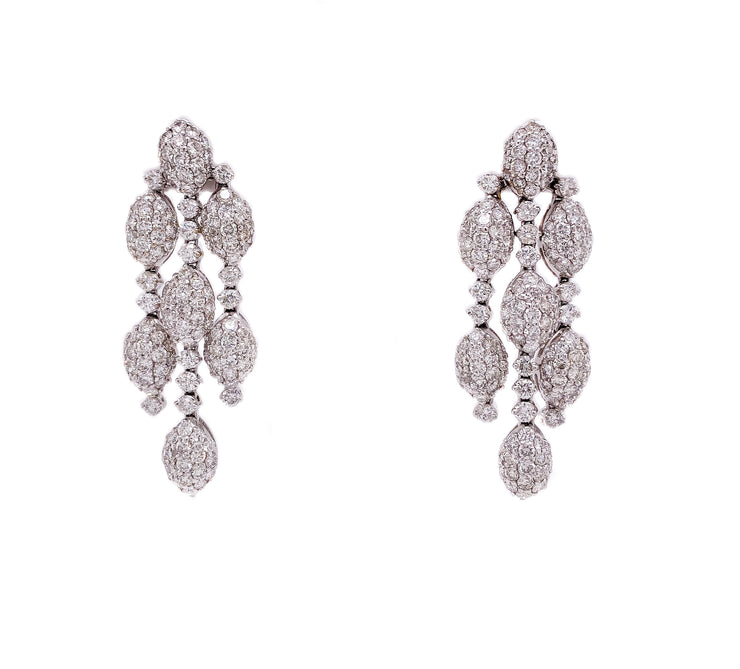 18k white gold 3 strand dangle earrings with 4.00cts of diamonds