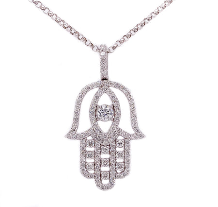 1.87ct 14k white gold hand of god pendant with marquise stone in the center