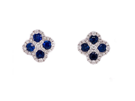 18k flower design studs with 1.30ct sapphires and 1.30ct of diamonds