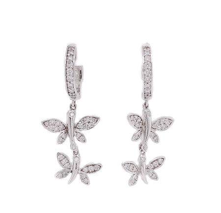 .65ct 14k white gold butterfly dangle earrings