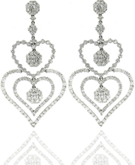 White Gold & Diamond Heart Shaped Earrings